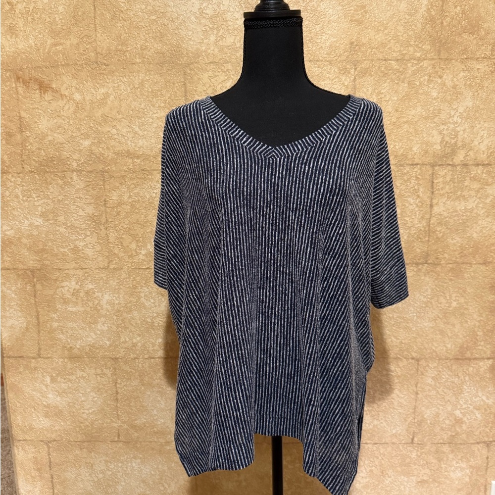 Nally & Millie Navy and White Striped V-Neck Blouse